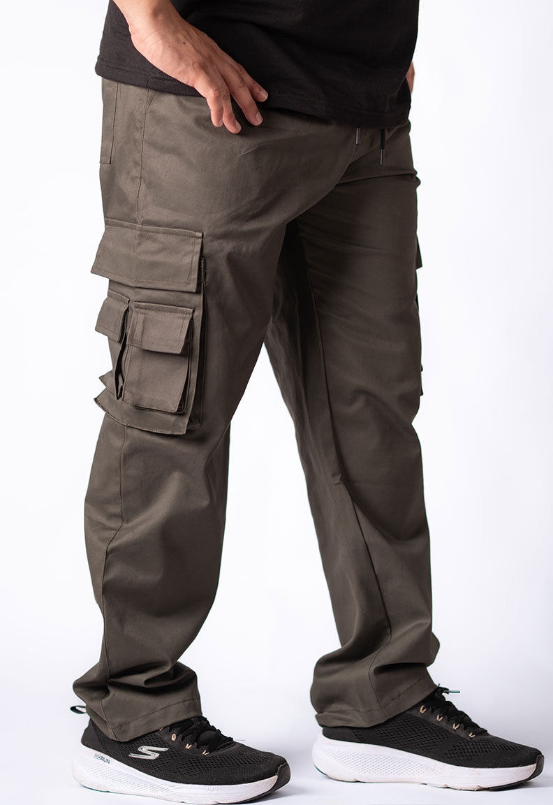 Olive-green Utility Cargo Pants with Dual Side Pockets